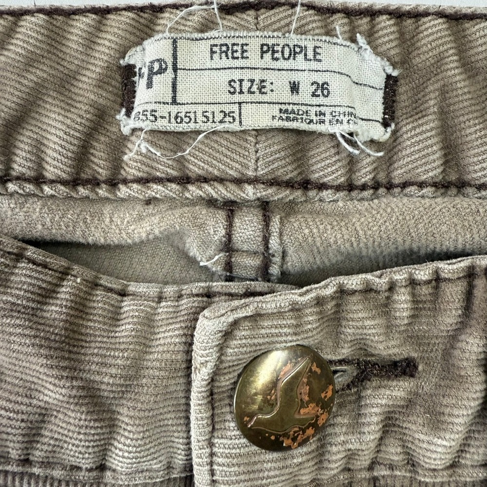 Free People Corduroy Pants Womens Size 26 Khaki Stretch Straight Skinny - Picture 3 of 7